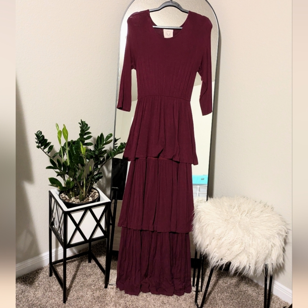 Burgundy Ruffle Maxi Dress